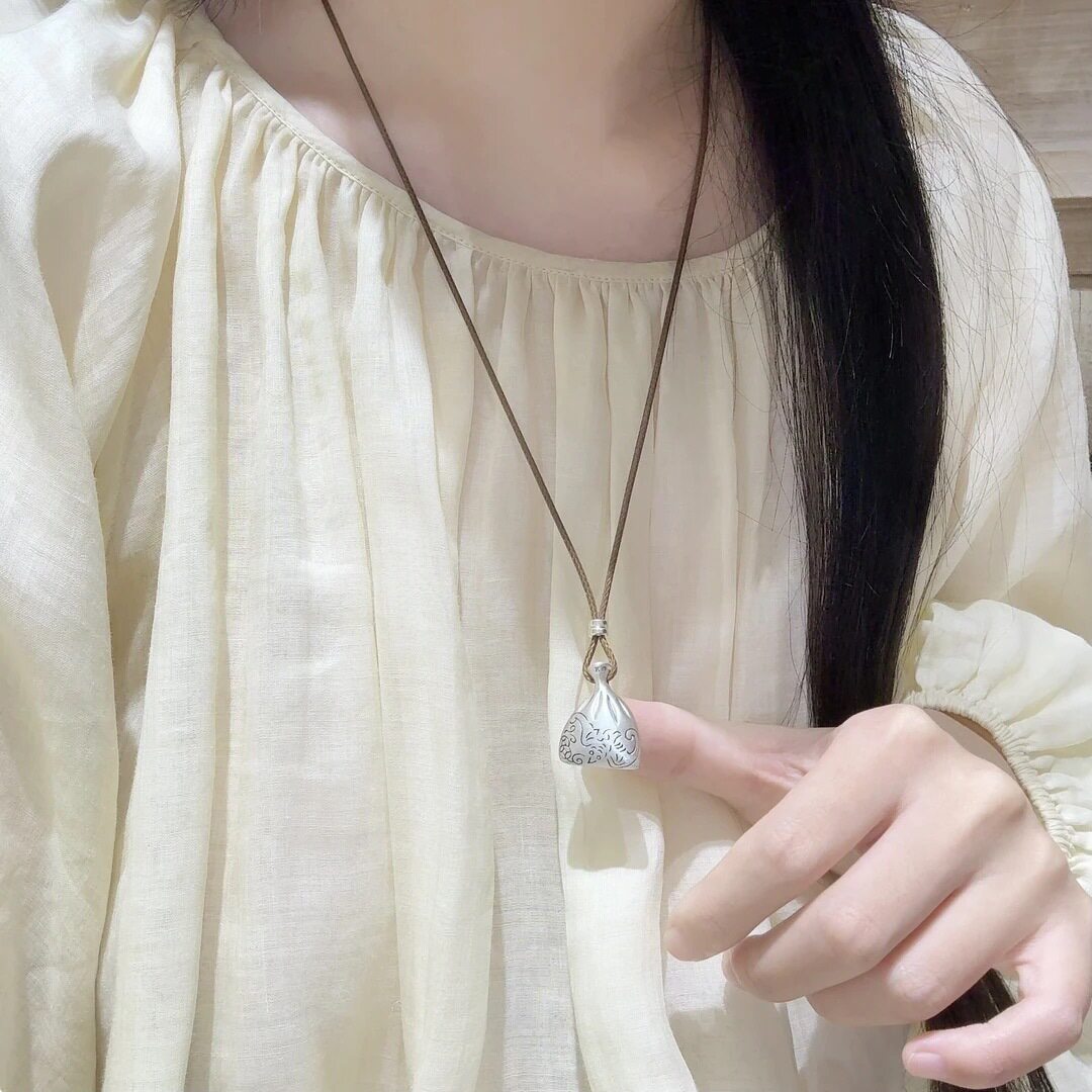 925银新中式招财福袋复古吊坠女