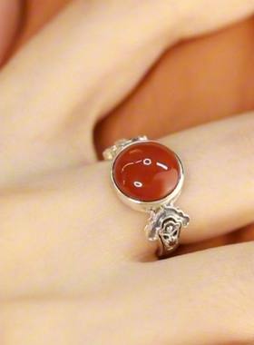 925银新中式祥云南红复古戒指女