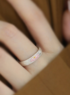 925银民族风珐琅莲花轻奢戒指女