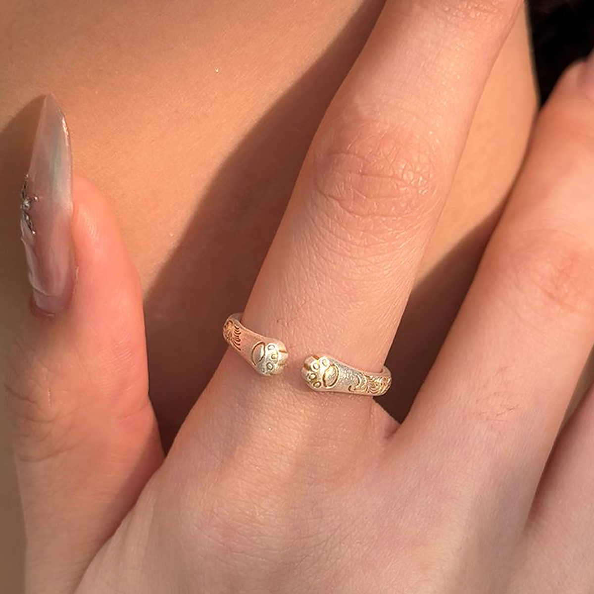 925银宫廷风描金猫爪戒指民族复古轻奢精致小众高级感可调节指环