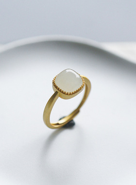 925银宫廷风方糖玉髓气质戒指女