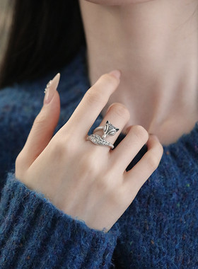 925银复古狐狸民族风精致戒指女