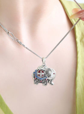 925银民族风珐琅吉象吊坠项链女