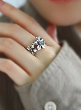 925银复古做旧花朵古典高级戒指