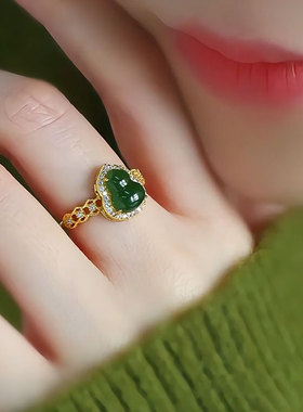 925银新中式福禄碧玉气质戒指女