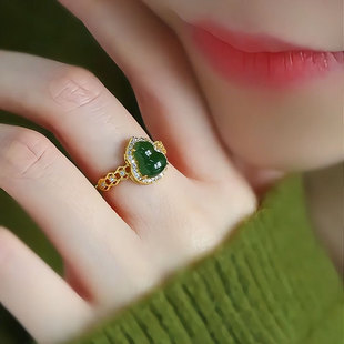 925银新中式福禄碧玉葫芦戒指小众轻奢高级精致百搭气质指环手饰