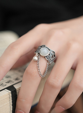 925银复古祥云流苏蕾丝高级戒指