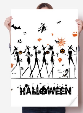 万圣节长腿巫师卡通画海报贴纸80x55cm墙贴纸卧室家居装饰