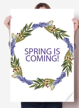 圆形花环蓝色花卉植物海报贴纸80x55cm墙贴纸卧室家居装饰