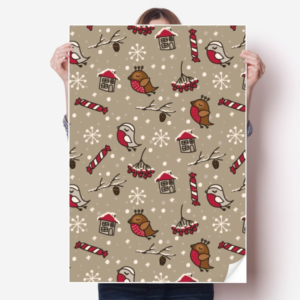 鸟糖果雪花房子树叶海报贴纸宣传壁纸墙贴纸卧室家居装饰背胶写真