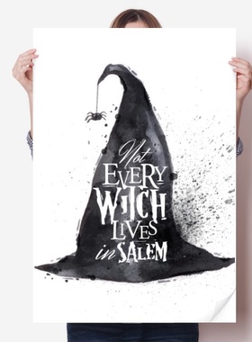 万圣节笔墨效果巫师帽海报贴纸80x55cm墙贴纸卧室家居装饰