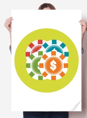 赌场卡通元素插画纹样海报贴纸80x55cm墙贴纸卧室家居装饰