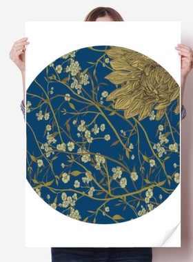 手绘菊花纹理花卉插画海报贴纸80x55cm墙贴纸卧室家居装饰