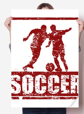 红色足球运动员抢球纹样海报贴纸80x55cm墙贴纸卧室家居装饰