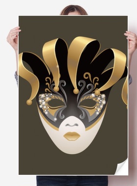 金色面具威尼斯狂欢节快乐海报贴纸80x55cm墙贴纸卧室家居装饰