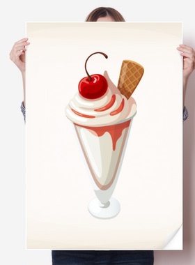 樱桃锥形杯甜味冰淇淋图案海报贴纸80x55cm墙贴纸卧室家居装饰