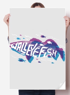 蓝紫色卡通鱼海洋动物海报贴纸80x55cm墙贴纸卧室家居装饰