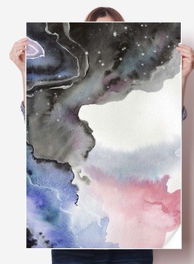 纹理水彩晕染墨迹图案海报贴纸80x55cm墙贴纸卧室家居装饰