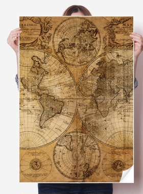 世界地图纹理花纹背景海报贴纸80x55cm墙贴纸卧室家居装饰