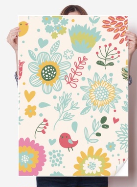 彩色太阳花植物手绘画海报贴纸80x55cm墙贴纸卧室家居装饰