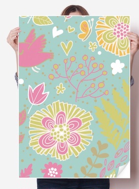 绿叶子植物手绘花卉画海报贴纸80x55cm墙贴纸卧室家居装饰