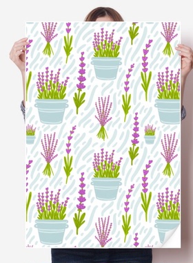 盆栽薰衣草图案装饰画设计海报贴纸80x55cm墙贴纸卧室家居装饰