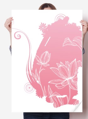 荷花老鼠花卉植物动物海报贴纸80x55cm墙贴纸卧室家居装饰