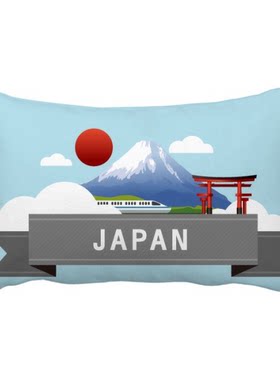 日本富士山红日轻轨列车寺庙抱枕靠枕腰枕沙发靠垫双面含芯礼物