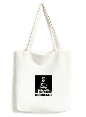 佛祖说LetShitGo潮牌白色单肩帆布包手提袋时尚环保袋手拎