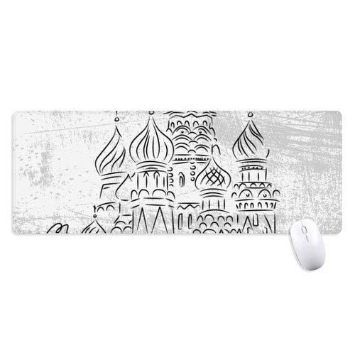 大教堂插画线描图案超大号游戏办公防滑锁边鼠标垫80x30cm礼物