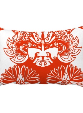 红色剪纸北京京剧抱枕靠枕腰枕沙发靠垫双面含芯礼物安全午睡