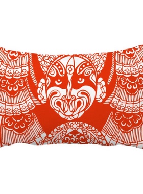 红色中国京剧脸谱图案抱枕靠枕腰枕沙发靠垫双面含芯礼物安全午睡