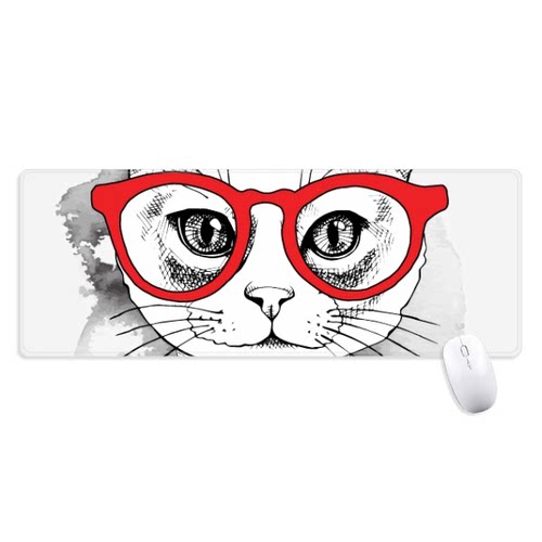 商务猫头像保护动物爱宠超大号游戏办公防滑锁边鼠标垫80x30cm
