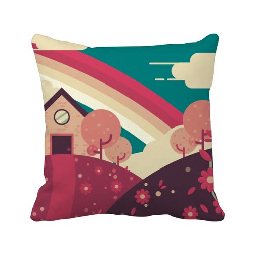 卡通房屋装饰画沙发靠垫方形抱枕