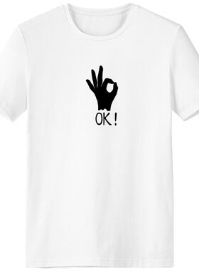 OK剪影个性手势图案男女白色短袖T恤创意纪念衫个性上衣夏服装