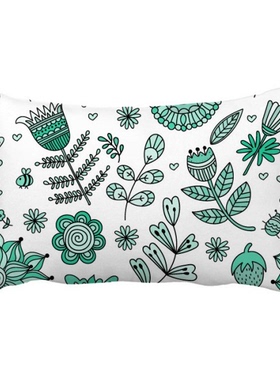 绿色简笔画花朵植物花纹抱枕靠枕腰枕沙发靠垫双面含芯礼物