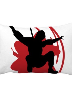 武士道武士花轮廓日本亚洲抱枕靠枕腰枕沙发靠垫双面含芯礼物