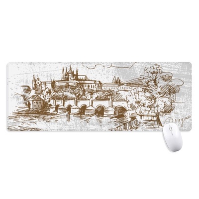 查理大桥捷克布拉格地标超大号游戏办公防滑锁边鼠标垫80x30cm