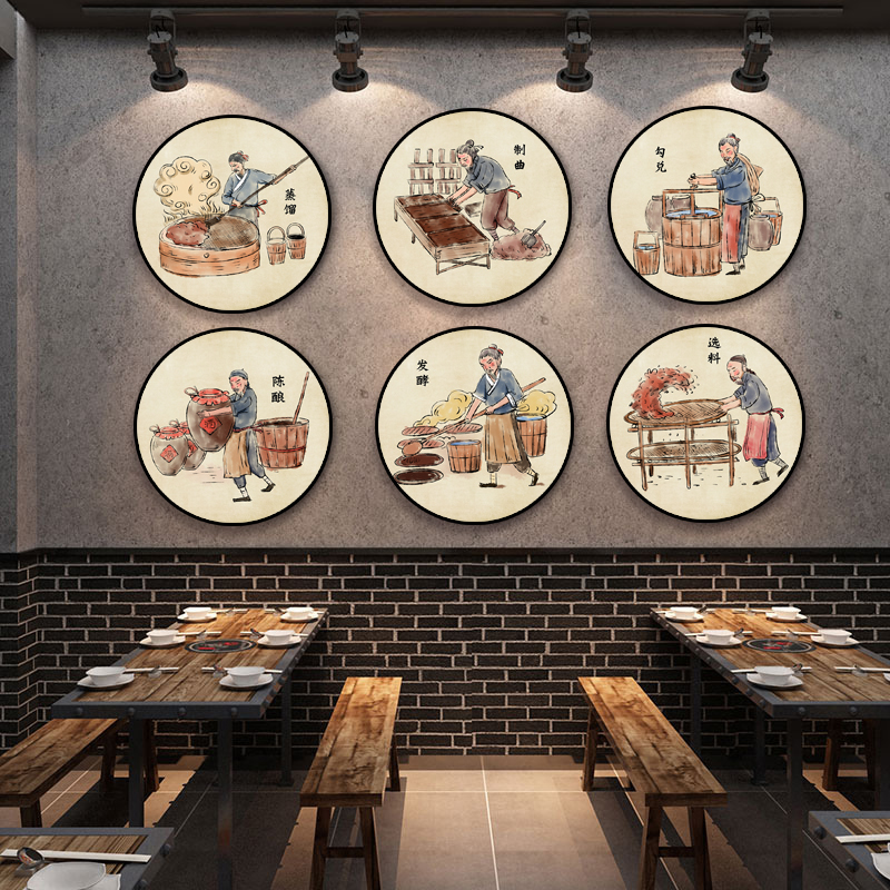 复古传统酿酒文化装饰画中式饭店餐馆农家乐墙面挂画酒庄酒坊壁画图片