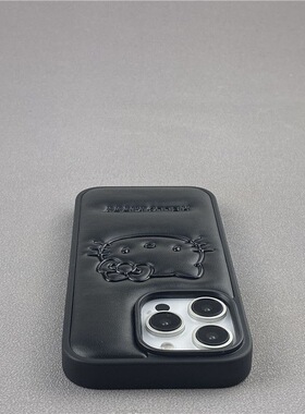 卡通黑色HelloKitty凯蒂猫iPhone16ProMax苹果15手机壳皮质13女14