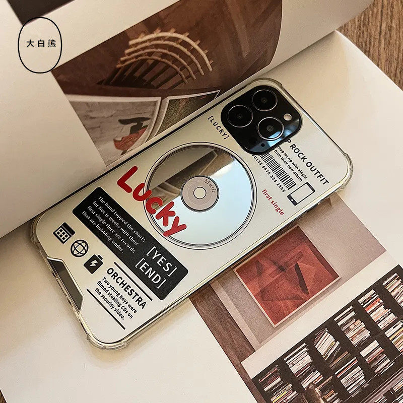 创意小众复古光盘iPhone13promax适用苹果12手机壳镜面11女生化妆