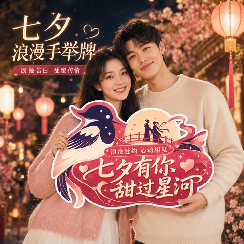 七夕告白求婚手举牌kt板亲友团情人节纪念日拍照氛围活动装饰布置