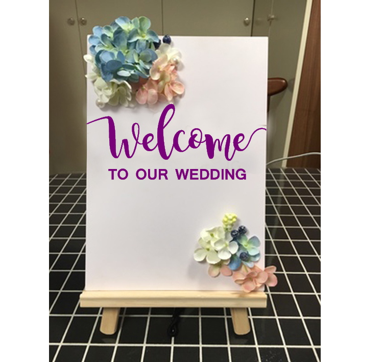 路引welcome to our wedding婚礼迎宾牌签到牌装饰板浪漫紫色