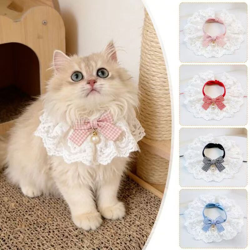 宠物围兜猫咪围脖猫咪口水巾梦幻蝴蝶结蕾丝花边围脖可爱宠物用品