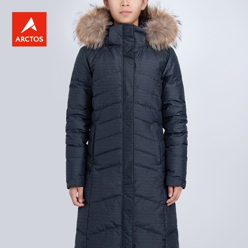 ARCTOS极星户外 秋冬女中长款防风鹅绒毛领羽绒服AGDD22468