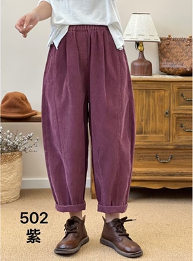 SUME素米细条绒秋上新休闲裤新品文艺简约百搭松紧腰减龄老爹裤女