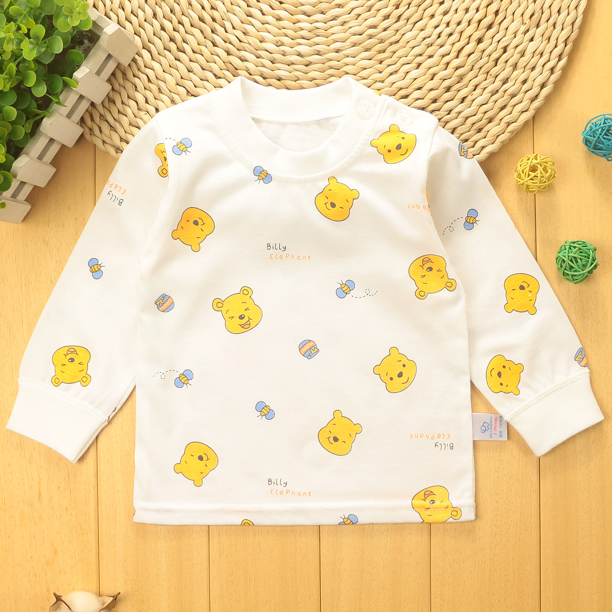 新生婴儿夏季衣服男女宝宝纯棉薄款圆领肩开扣上衣长袖T恤衫0-1岁