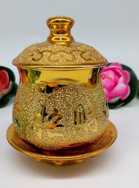 金色沙金招财水杯，财神杯圣水杯