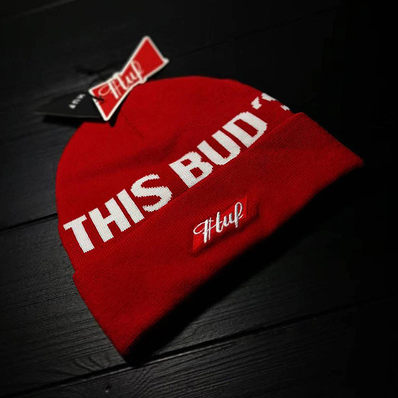 【现货】市井店 HUF x Budweiser美版潮牌嘻哈街舞滑板冷帽毛线帽