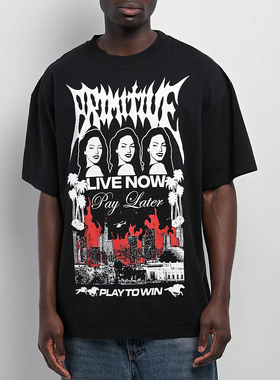 【代购】市井店 Primitive 美版潮牌嘻哈街舞滑板High RiskT恤